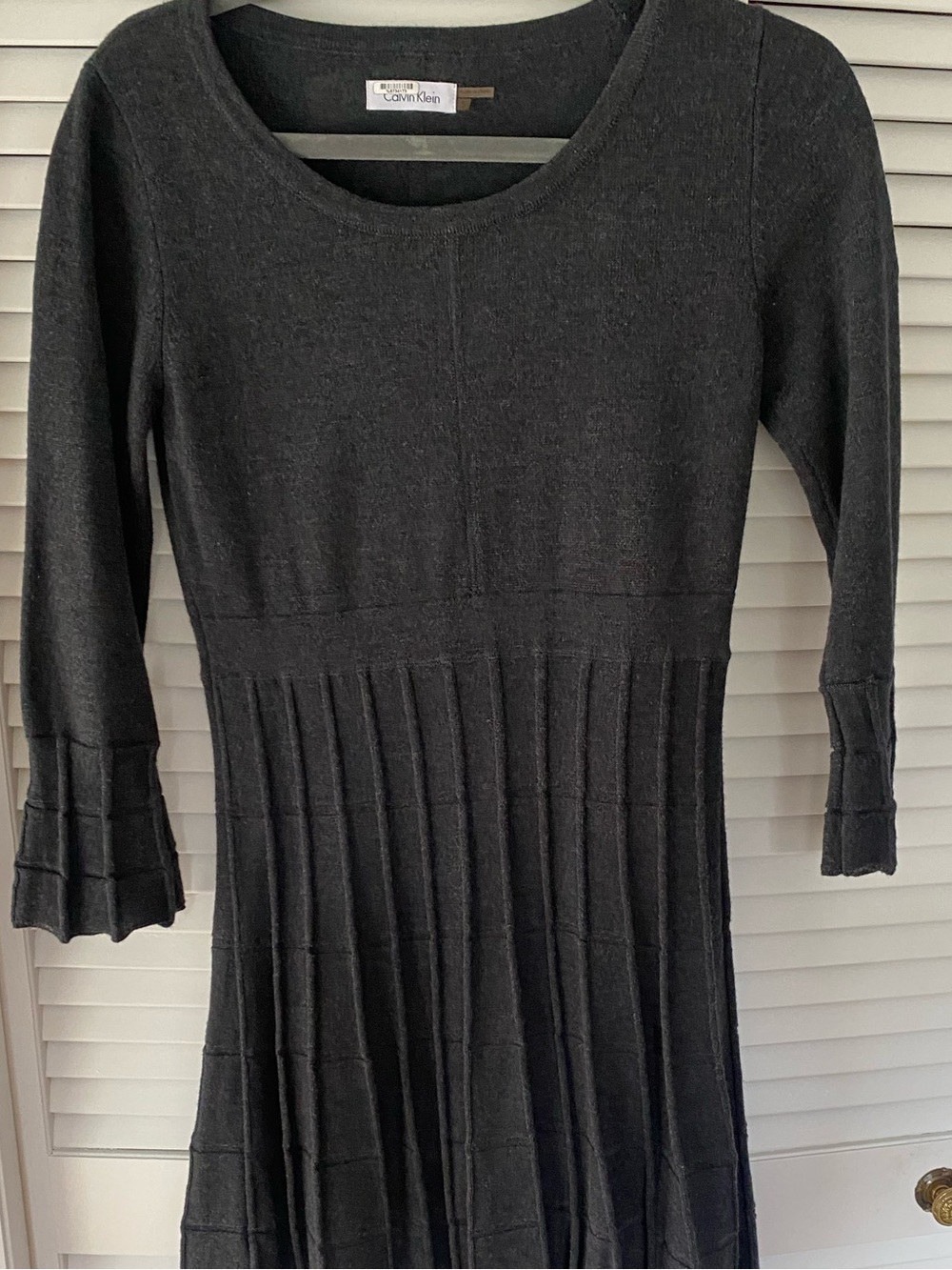 Calvin Klein Charcoal Gray 3/4 Sleeve Ribbed Fit-and-Flare Dress